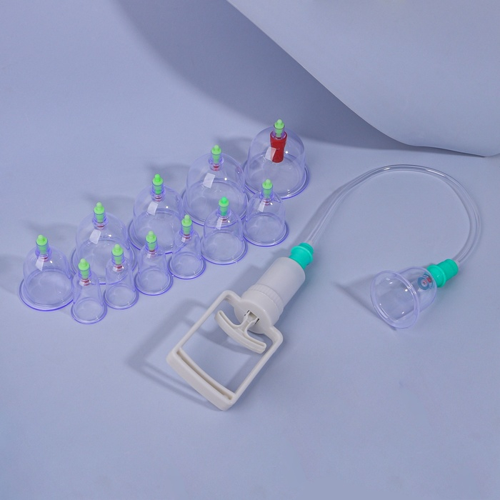 Набор вакуумных банок для массажа, 12 шт, цвет синий/прозрачный Набор вакуумных банок для массажа, 12 шт, цвет синий/прозрачный