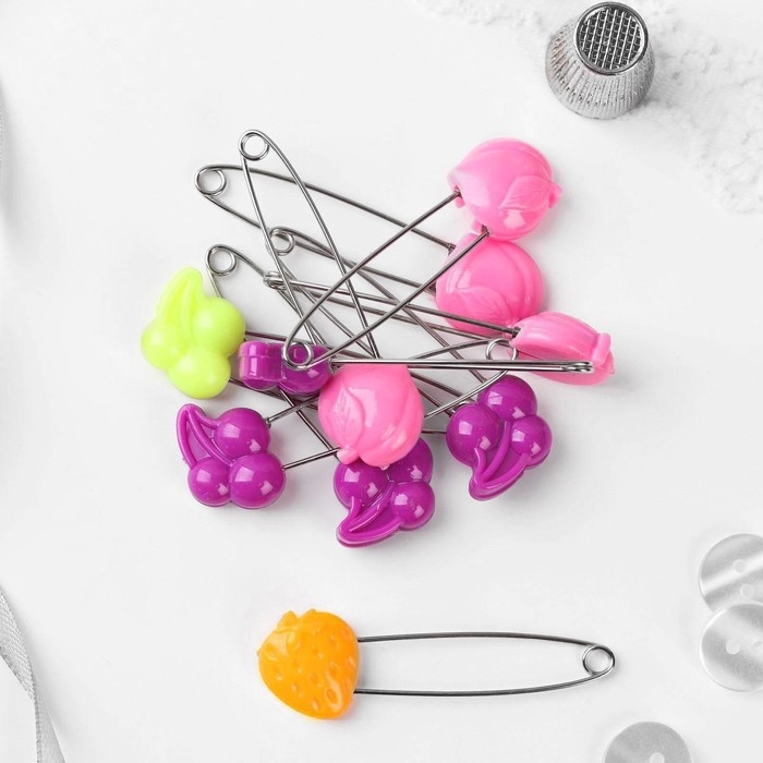 Булавки английские &laquo;Фрукты&raquo;, безопасные, 50 мм, 10 шт, цвет МИКС