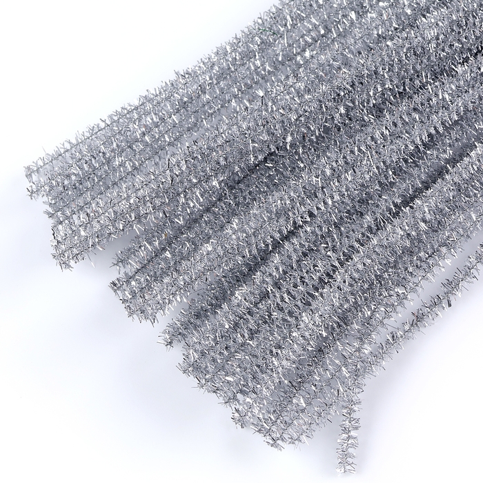 Проволока с ворсом для поделок &laquo;Блеск&raquo;, набор 50 шт, размер 1 шт: 30&times;0,6 см, цвет серебро