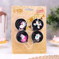 Набор свечей в торт "Единорожки с надписями", 4&times;4,4см, 4 шт