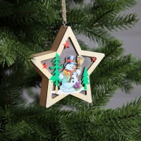 Ёлочная игрушка &laquo;Звезда со снеговиком&raquo;, от батареек, свечение тёплое белое