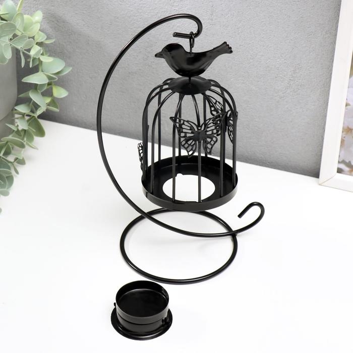 Подсвечник металл "Клетка с птичкой" черный, 23х10х10 см