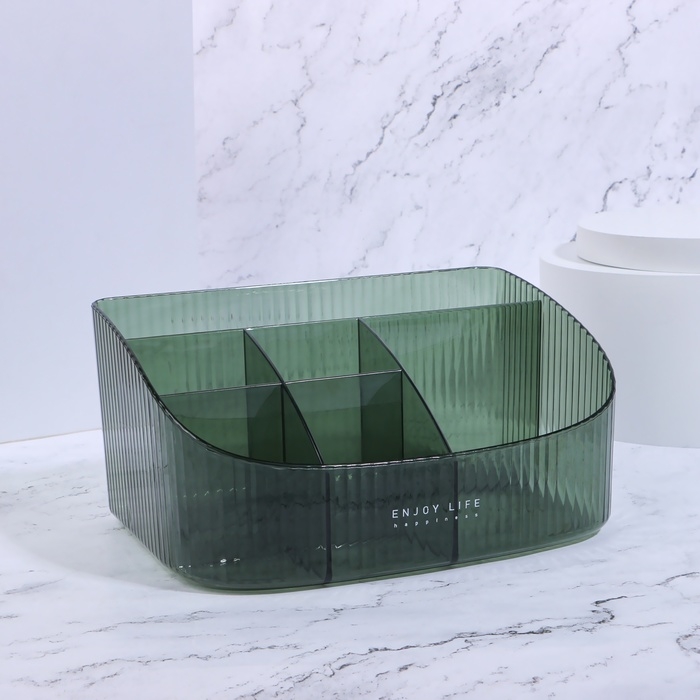 Органайзер для хранения косметических принадлежностей «GREEN», 6 секций, 23 × 15,5 × 11 см, цвет полупрозрачный/зелёный Органайзер для хранения косметических принадлежностей «GREEN», 6 секций, 23 × 15,5 × 11 см, цвет полупрозрачный/зелёный