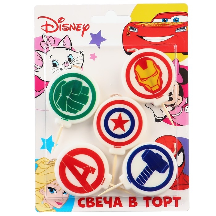 Свеча для торта Свеча для торта "С Днем Рождения!", 5 штук, Мстители
