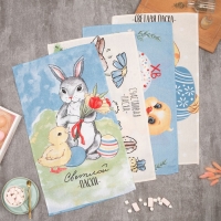 Набор полотенец кухонный Доляна "Светлой Пасхи" 35х60 см - 4 шт, 100% хлопок Набор полотенец кухонный Доляна "Светлой Пасхи" 35х60 см - 4 шт, 100% хлопок