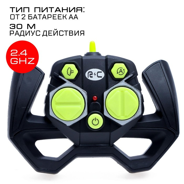 Машина радиоуправляемая &laquo;Хот-род&raquo;, эффект дыма, свет и звук, работает от аккумулятора, цвет зелёный