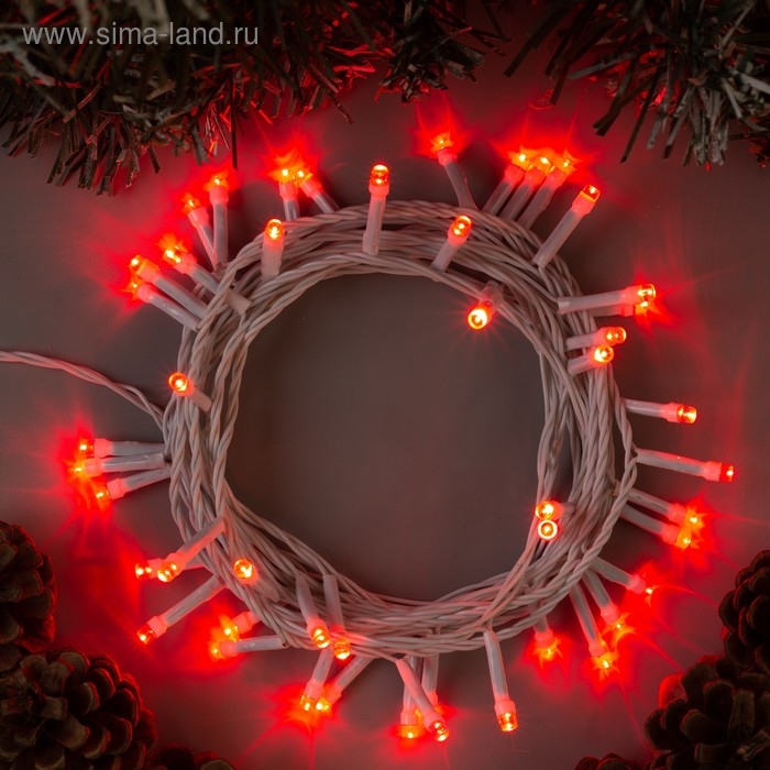 Гирлянда &laquo;Нить&raquo; 5 м, IP20, белая нить, 50 LED, свечение красное, 8 режимов, 220 В
