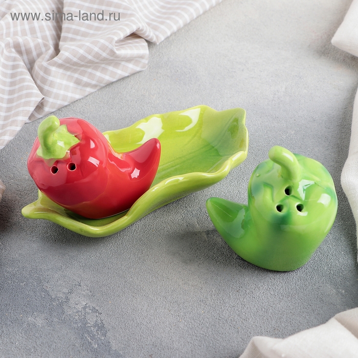 Набор для специй &laquo;Чили&raquo;, 2 предмета: солонка 50 мл, перечница 50 мл, цвет зелёный и красный