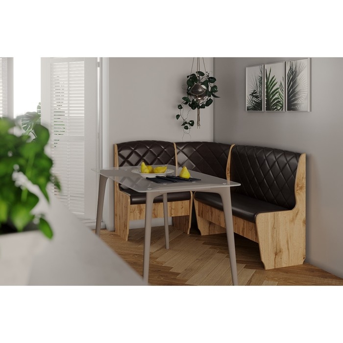 Кухонный уголок Барон-2, 1600х1100х870, стандарт ЛДСП ДУБ ВОТАН/Коричневый кожзам Кухонный уголок Барон-2, 1600х1100х870, стандарт ЛДСП ДУБ ВОТАН/Коричневый кожзам