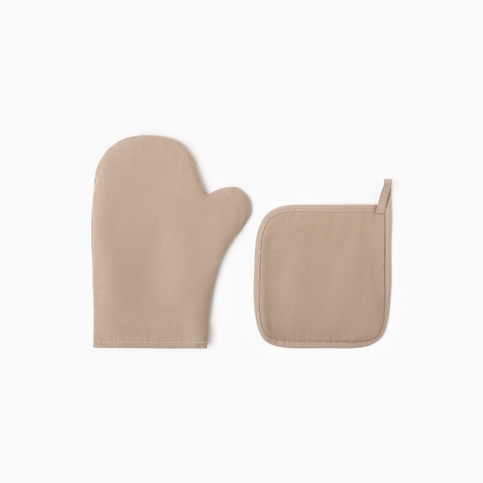 Набор кухонный Этель Kitchen, цвет бежевый, варежка-прихватка 18х29 см, прихватка 19х19 см