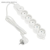 Сетевой фильтр Duwi, 5 розеток 1.5 м, с з/к, с выкл., шторками, цвет слоновая кость