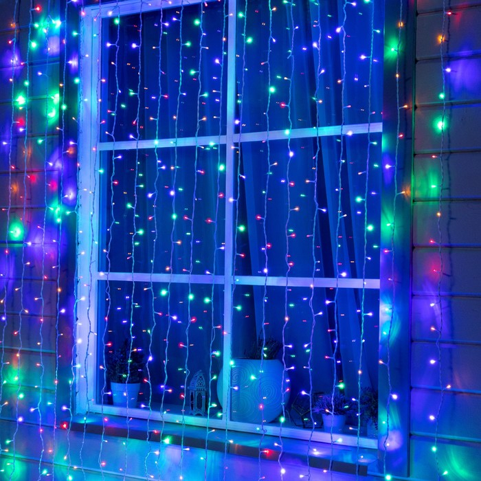 Гирлянда &laquo;Занавес&raquo; 2 &times; 9 м, IP44, УМС, белая нить, 1800 LED, свечение мульти, 220 В