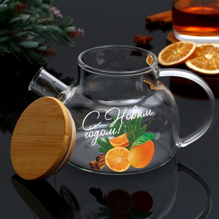 Чайник заварочный стеклянный с бамбуковой крышкой Дорого внимание «С Новым годом. Аромат праздника», 800 мл Чайник заварочный стеклянный с бамбуковой крышкой Дорого внимание «С Новым годом. Аромат праздника», 800 мл