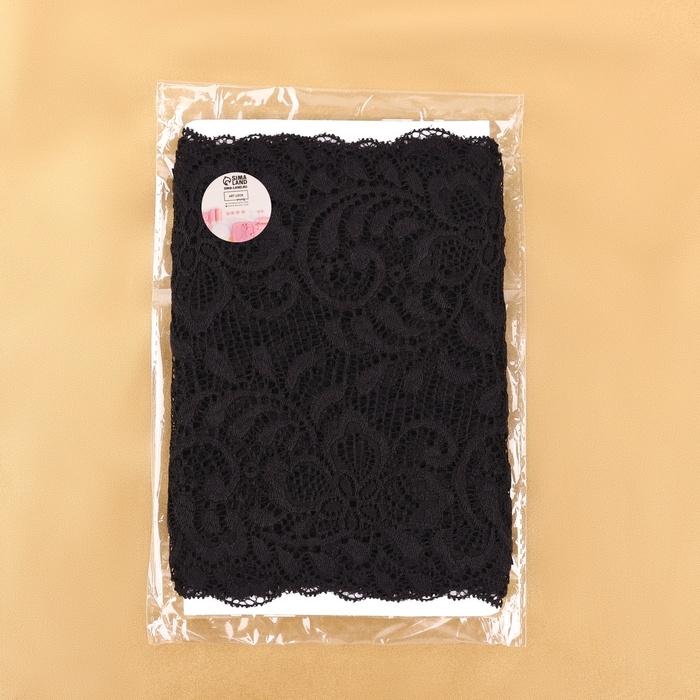 Кружевная эластичная ткань, 190 мм &times; 2,7 &plusmn; 0,5 м, цвет чёрный