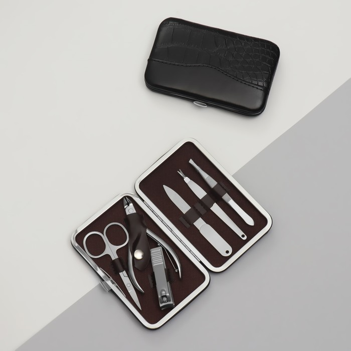 Набор маникюрный, 6 предметов, в футляре, цвет чёрный Набор маникюрный, 6 предметов, в футляре, цвет чёрный