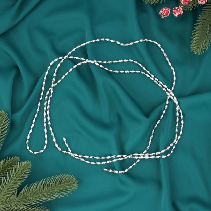 Бусы на ёлку 2 м d-3 мм "Овалы грани" серебро