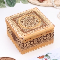 Шкатулка &laquo;Узор&raquo;, шарнирная, 13х13х7 см, береста