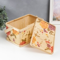 Шкатулка бамбук "Сад с пионами" прямоугольная, с ручками 16х18х28 см