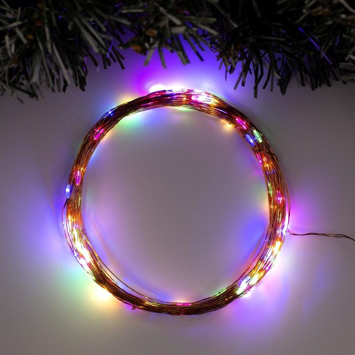 Гирлянда &laquo;Нить&raquo; 10 м роса, IP20, медная нить, 100 LED, свечение мульти, 12 В