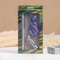 Набор подарочный 3в1 (ручка, брелок-галстук, фонарик) микс