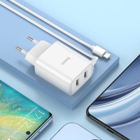 Сетевое зарядное устройство Hoco C103A, 2 USB, 2.1 А, встроенный кабель Lightning, 1 м,белое Сетевое зарядное устройство Hoco C103A, 2 USB, 2.1 А, встроенный кабель Lightning, 1 м,белое