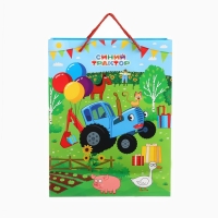 Пакет подарочный 3Д "С Днём Рождения!" 40х31х11.5 см, Синий трактор