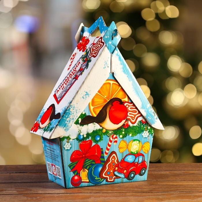 Новый год. Подарочная коробка "Скворечник солнечный", 26 х 11 х 20,5 см.