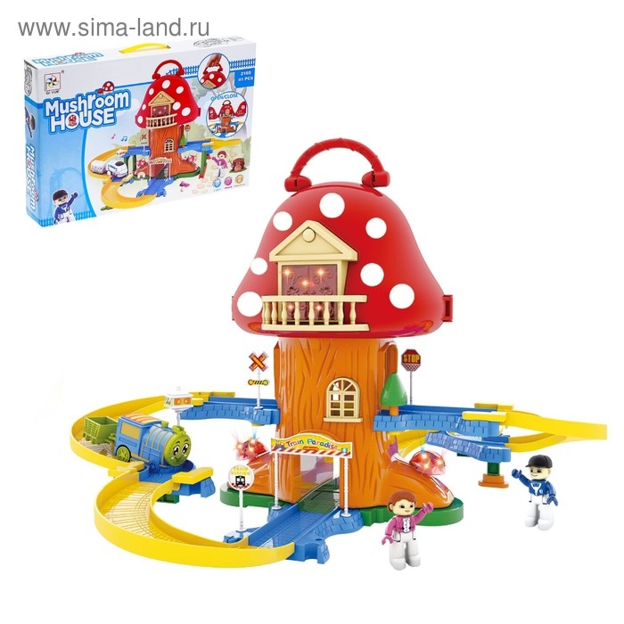 Железная дорога «Грибной домик», световые и звуковые эффекты, работает от батареек Железная дорога «Грибной домик», световые и звуковые эффекты, работает от батареек