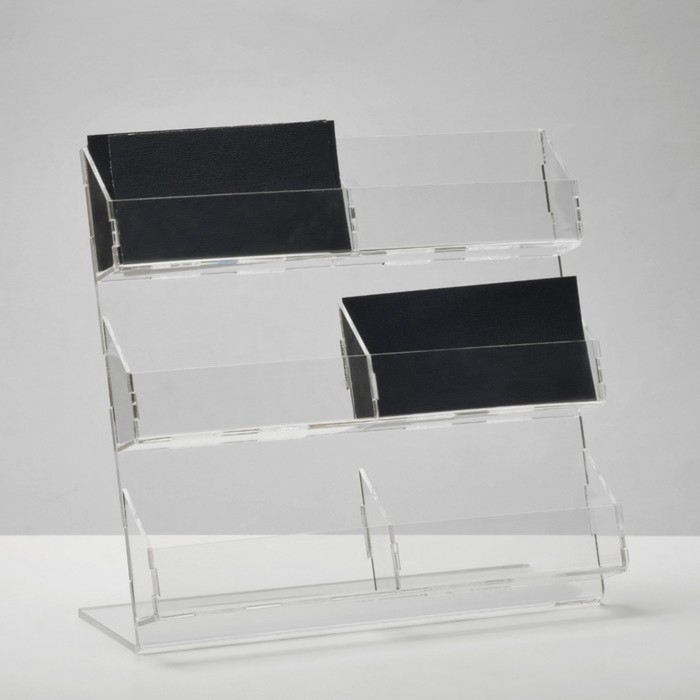 Подставка для визиток, 6 мест, 19&times;19&times;9,5 см, оргстекло 2мм, цвет прозрачный В ЗАЩИТНОЙ ПЛЁНКЕ