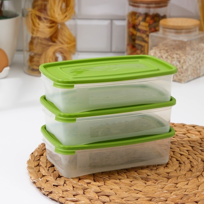 Набор контейнеров пищевых &laquo;Каскад&raquo;, 700 мл, 3 шт, прозрачный, крышка микс