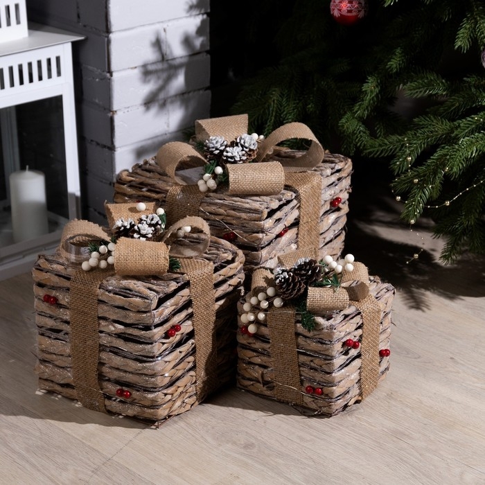 Светодиодная фигура &laquo;Эко-подарки&raquo; 15, 20, 25 см, текстиль, металл, батарейки ААх2 (не в комплекте), свечение тёплое белое