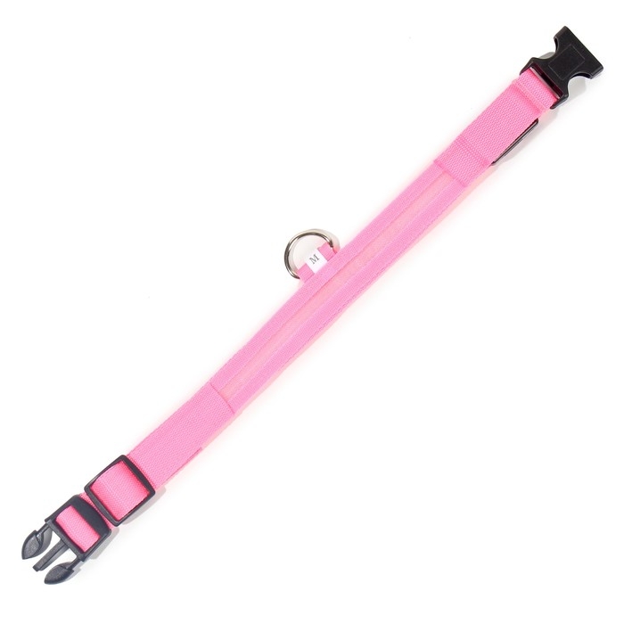 Ошейник с подсветкой размер М, ОШ 40-48 х 2,5 см, 3 режима свечения розовый Ошейник с подсветкой размер М, ОШ 40-48 х 2,5 см, 3 режима свечения розовый