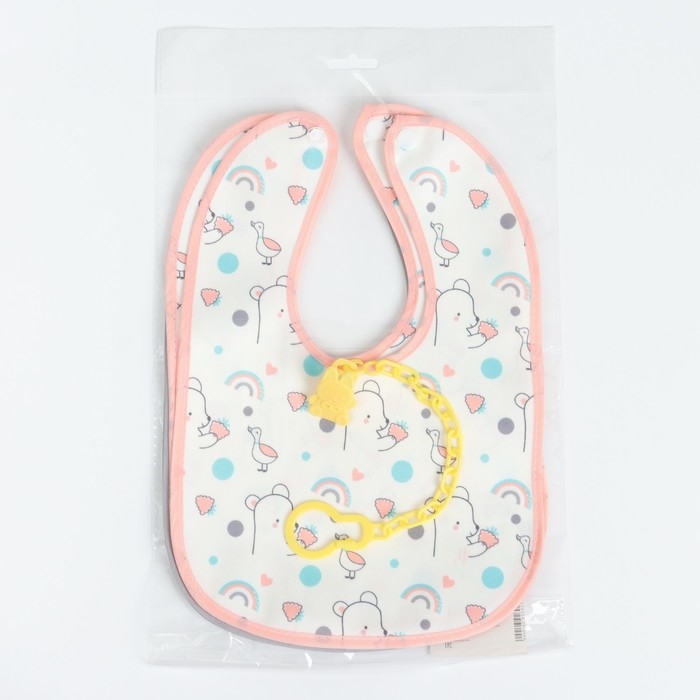 Набор детских слюнявчиков Крошка Я, 4 шт. + подарок, 29х20 см., цвет розовый, серый