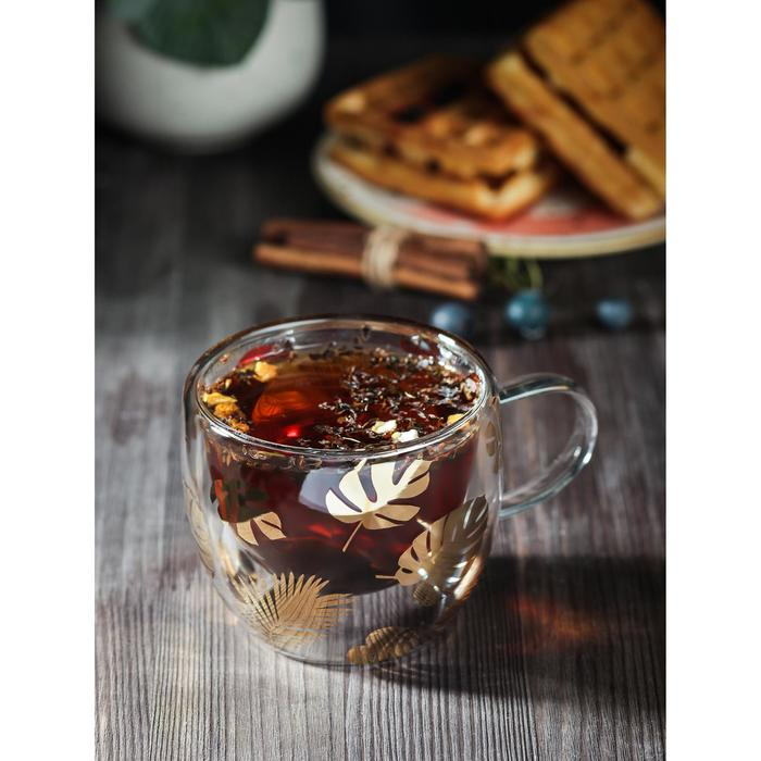 Кружка стеклянная с двойными стенками Magistro «Дуо. Тропики», 160 мл, 12,5×9×7,5 см Кружка стеклянная с двойными стенками Magistro «Дуо. Тропики», 160 мл, 12,5×9×7,5 см