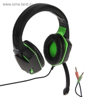 Наушники Ritmix RH-560M Gaming, игровые, полноразмерные,микрофон,3.5мм, 1.8 м, черно-зеленые