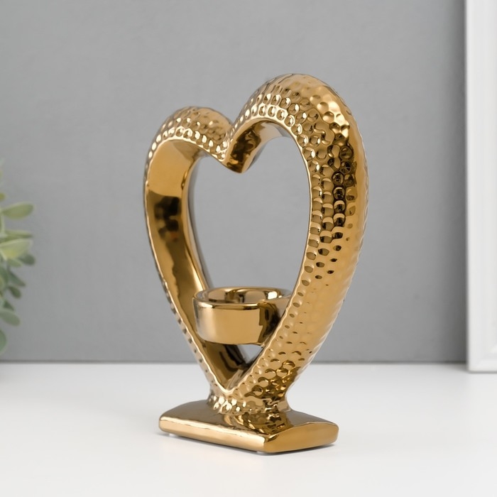 Подсвечник керамика на 1 свечу Подсвечник керамика на 1 свечу "Сердце на подставке" d=4 см золото 17х5,5х19,5 см
