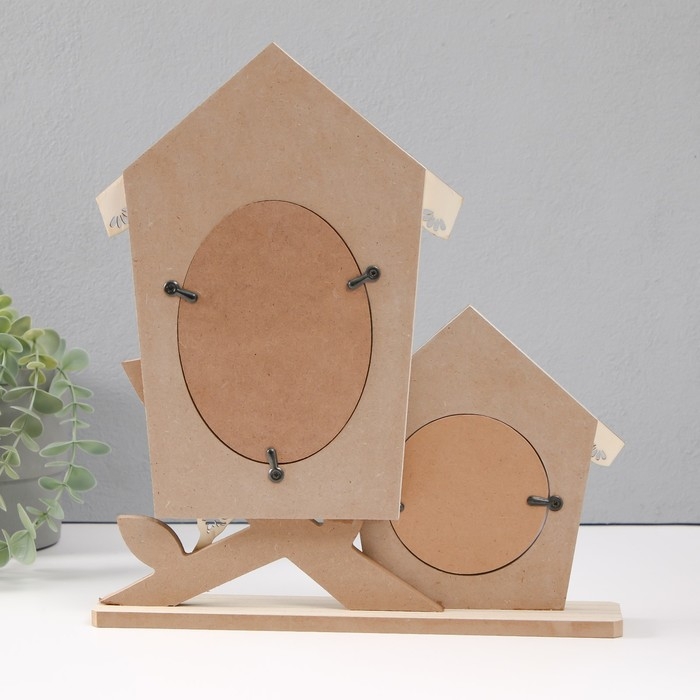 Фоторамка дерево на 2 фото 9х9 и 10х14 см "Домики с птичкой на ветке" 29х5х32 см