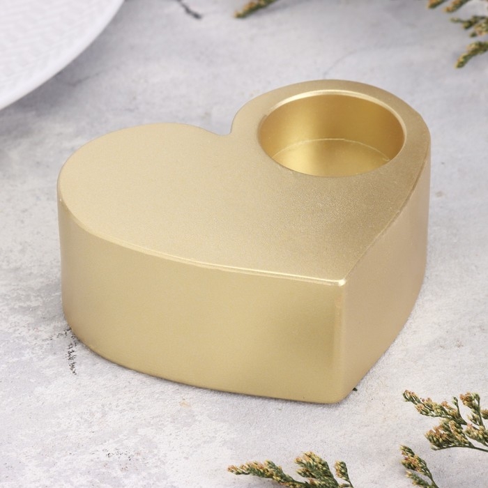 Подсвечник Подсвечник "Сердце большое. Мрамор" из гипса,10,5х9х4,5см,золото
