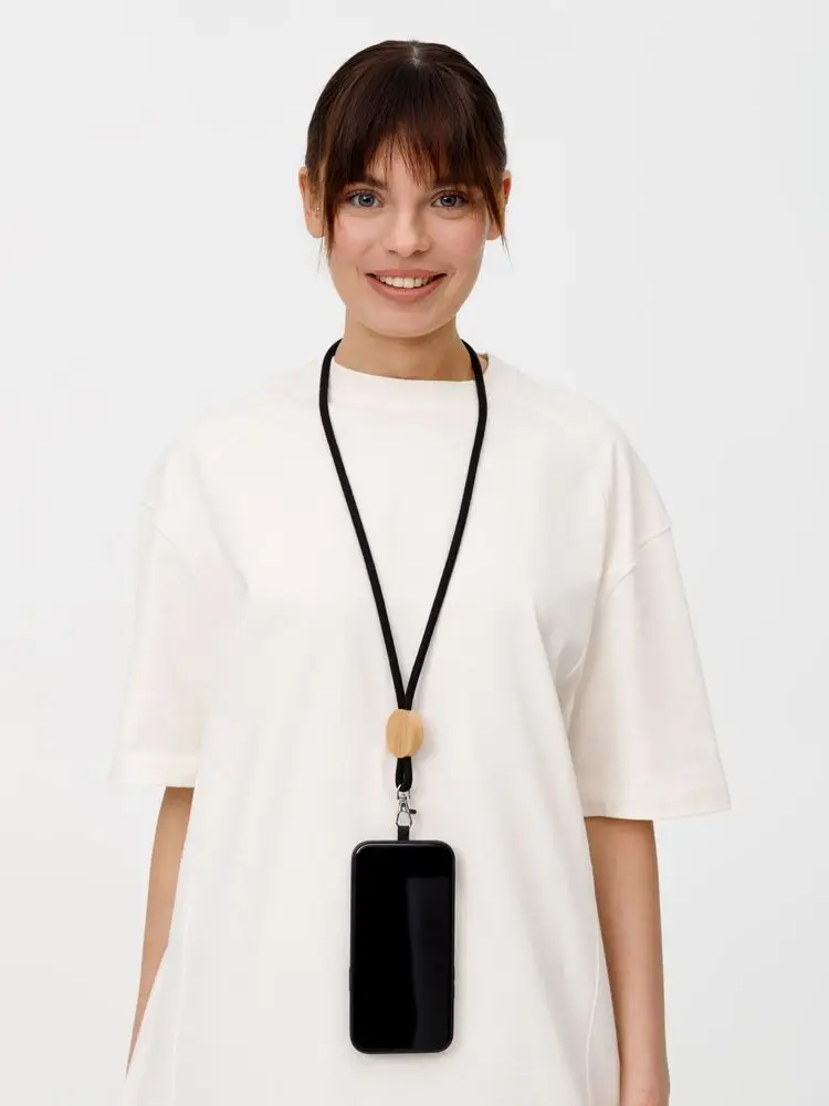 Шнурок для бейджа Tube Wood, черный