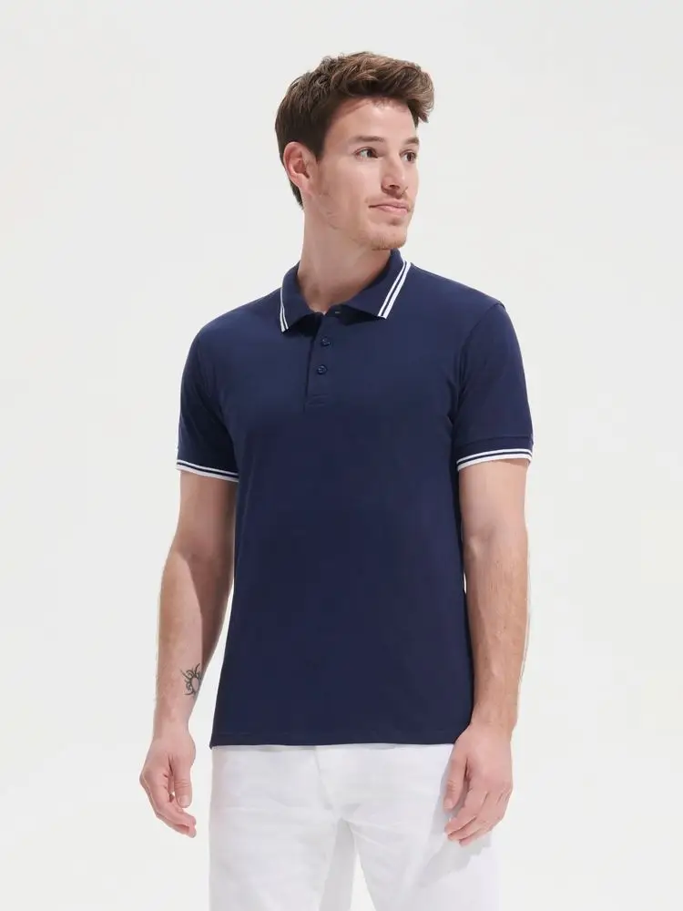 Рубашка поло мужская Pasadena Men 200 с контрастной отделкой белая с синим, размер XL