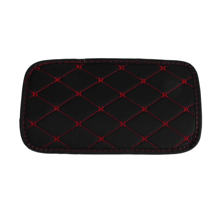 Коврик на подлокотник 29&times;19, экокожа, черный с красной строчкой