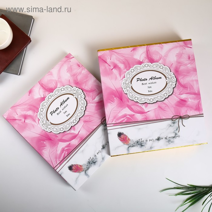 Фотоальбом на 500 фото 10х15 см "Пёрышки и мрамор" в коробке МИКС 33,5х30,5х5,5 см