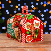 Новый год. Коробка подарочная складная "Изумрудный Винтаж" 19,5 х 13 х 14 см.