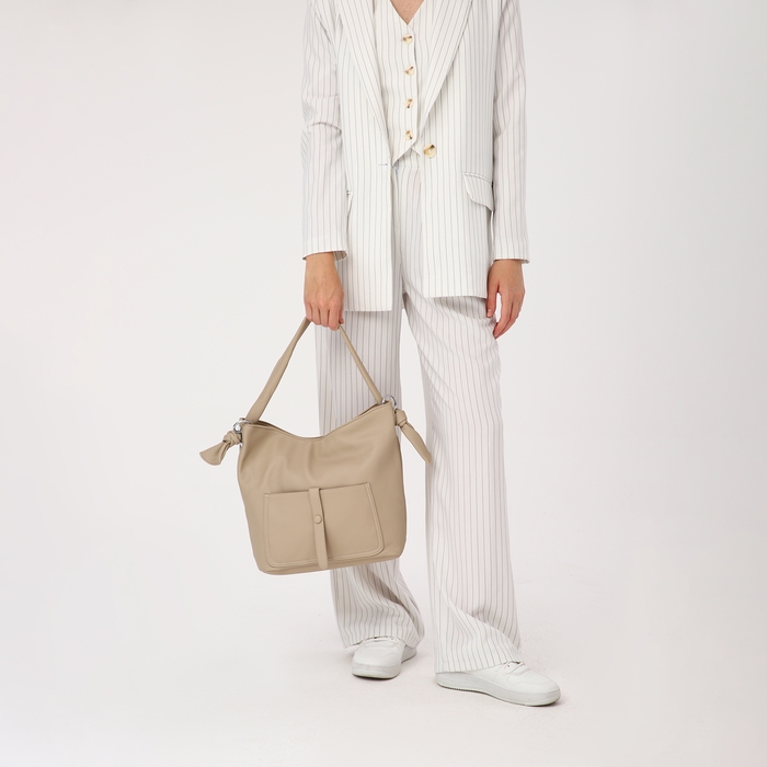 Сумка-тоут на молнии, 2 наружных кармана, цвет бежевый Сумка-тоут на молнии, 2 наружных кармана, цвет бежевый