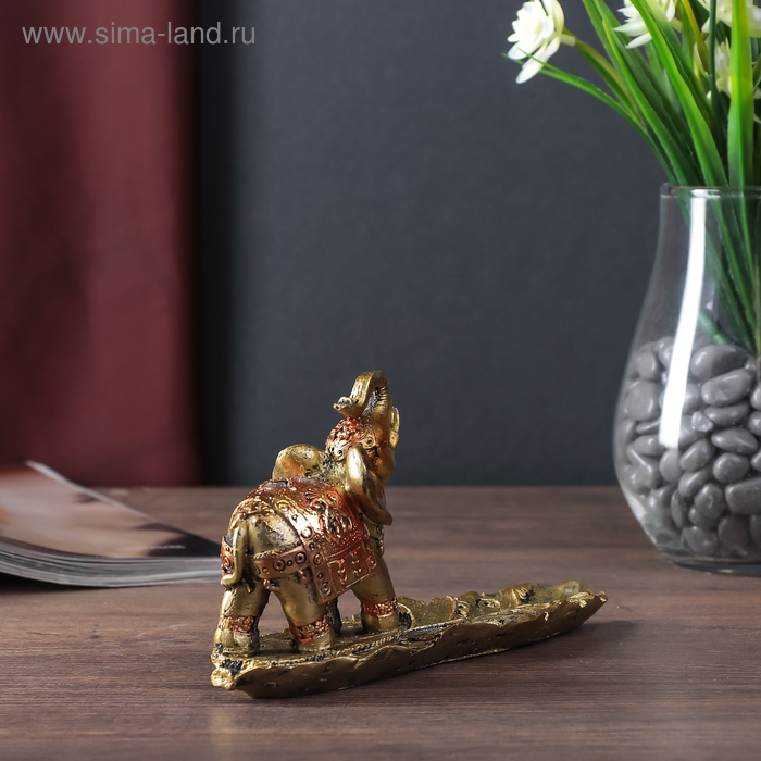 Сувенир полистоун с подставкой под благовония "Слон на листе" 9х17х5 см