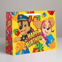 Пакет подарочный крафт "Happy Birthday" 40х31х11.5 см, Щенячий патруль