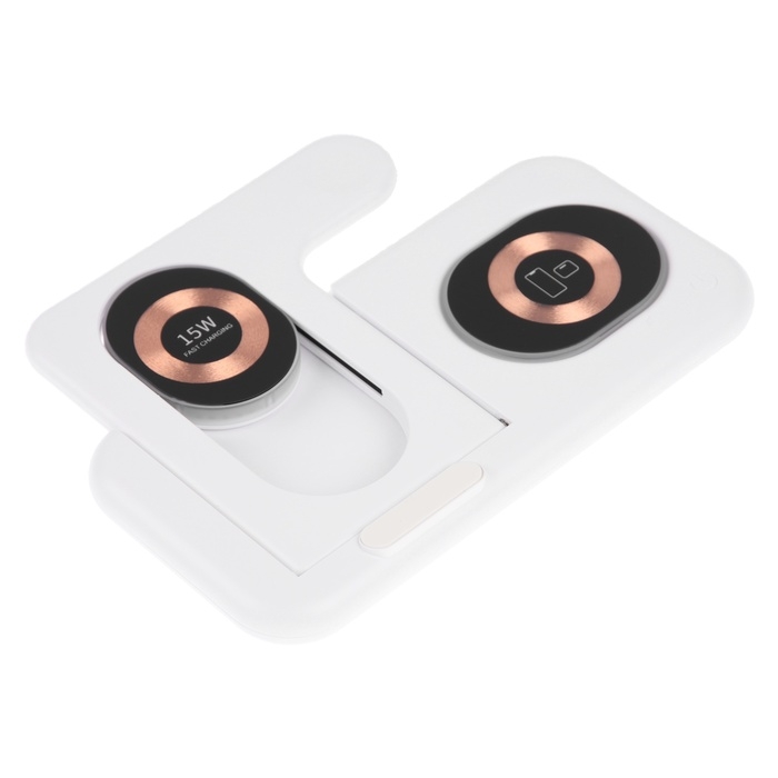 Беспроводное зарядное устройство 3 в 1 Y36, 15 W, складная, подсветка, USB, Type-C, белая Беспроводное зарядное устройство 3 в 1 Y36, 15 W, складная, подсветка, USB, Type-C, белая