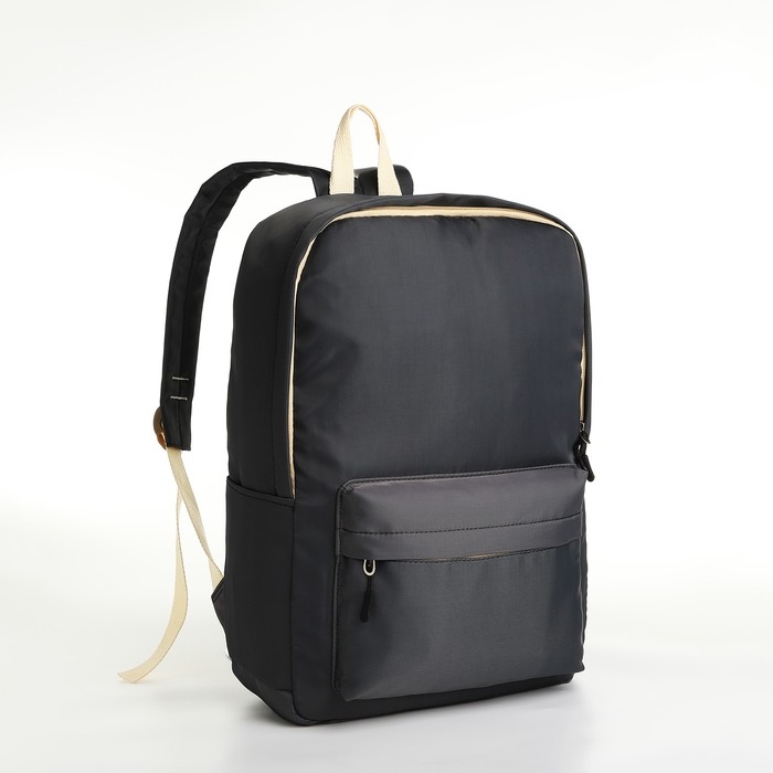 Рюкзак школьный из текстиля на молнии, 2 кармана, цвет чёрный