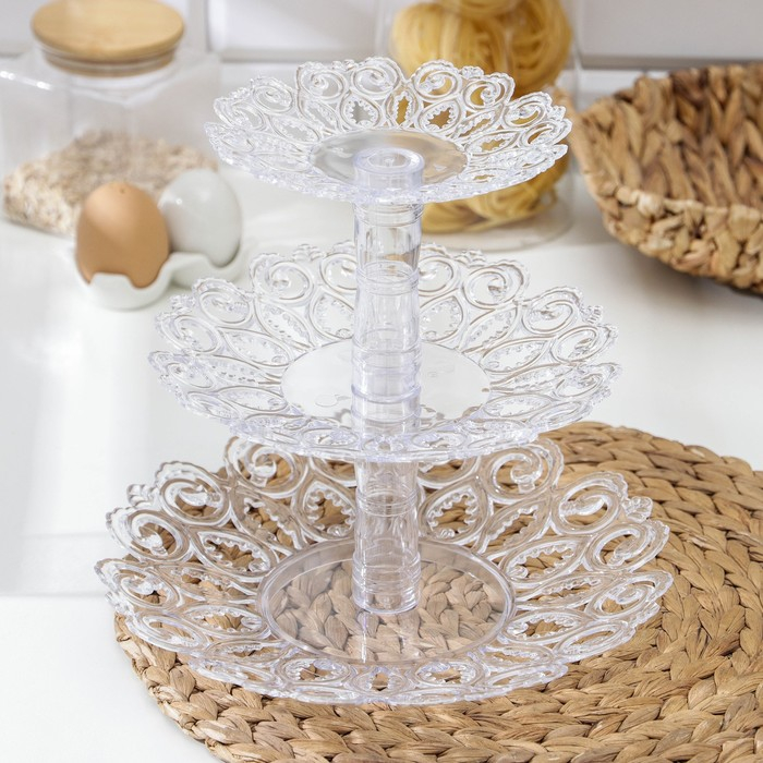 Фруктовница «Мелодия», 3-х ярусная 16 см, 21 см, 27 см, цвет прозрачный Фруктовница «Мелодия», 3-х ярусная 16 см, 21 см, 27 см, цвет прозрачный