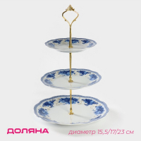 Блюдо керамическое 3-х ярусное Доляна &laquo;Дымка&raquo;, d=15,5/17/23 см
